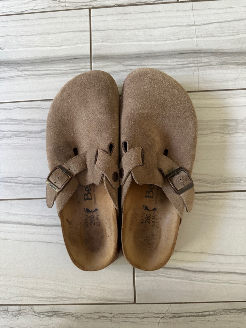 Birkenstock Taupe Suede Clog Mules with Buckle